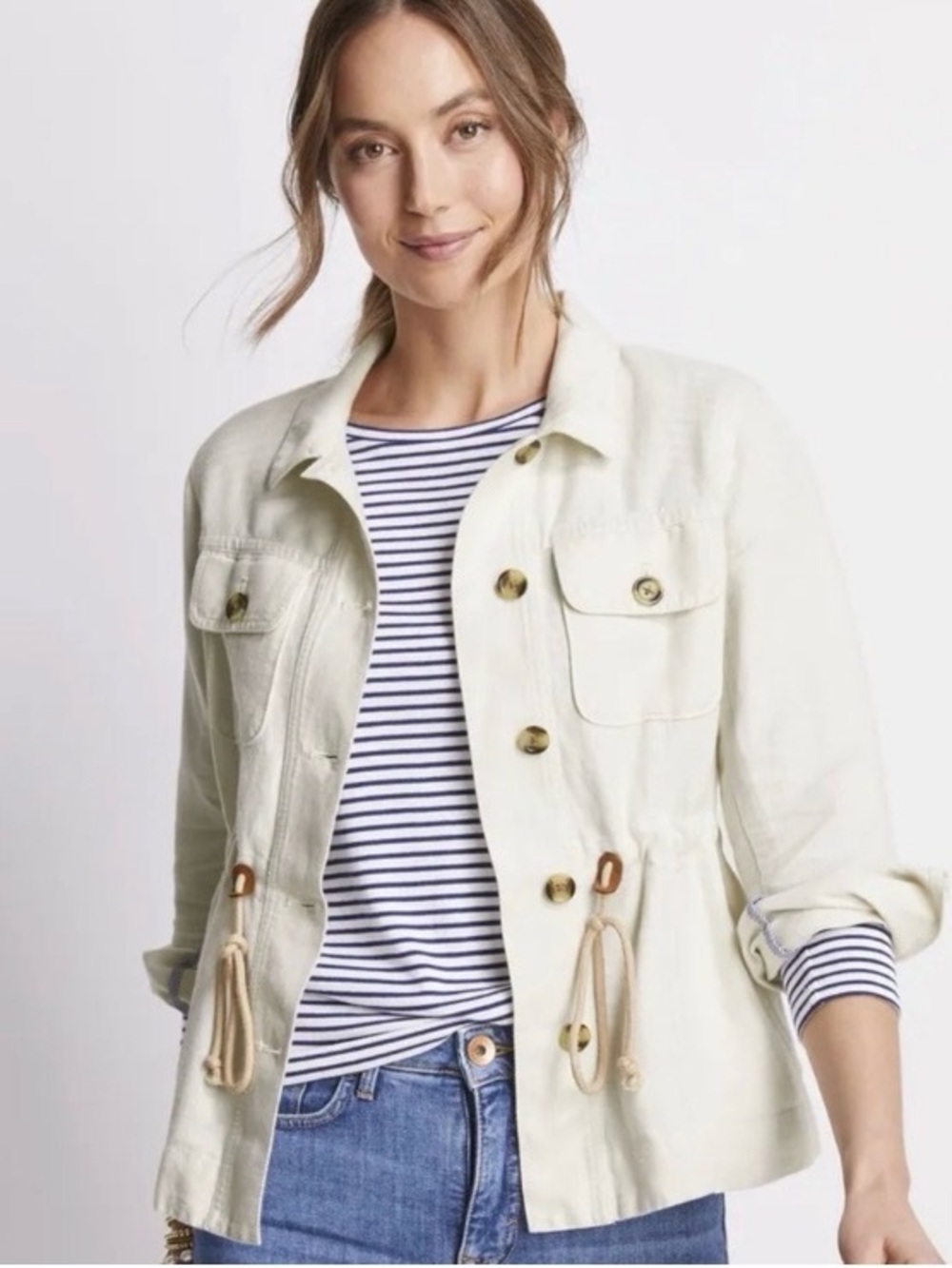 VINEYARD VINES LINEN DRAWSTRING UTILITY JACKET ZIP CREAM IVORY WOMENS SZ XSMALL